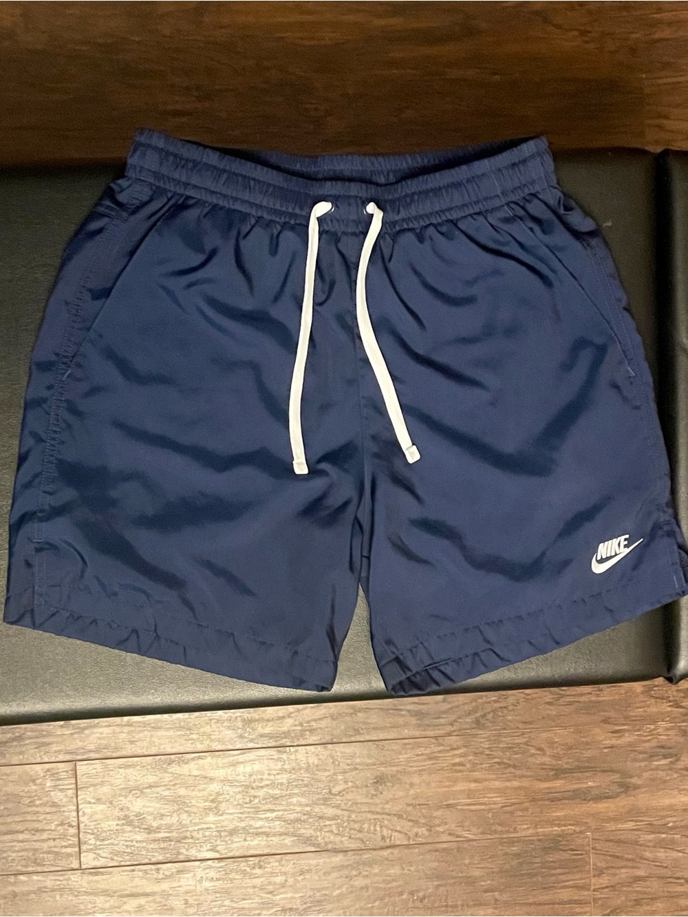 Nike Men's Navy Blue Athletic Shorts with White Drawstring